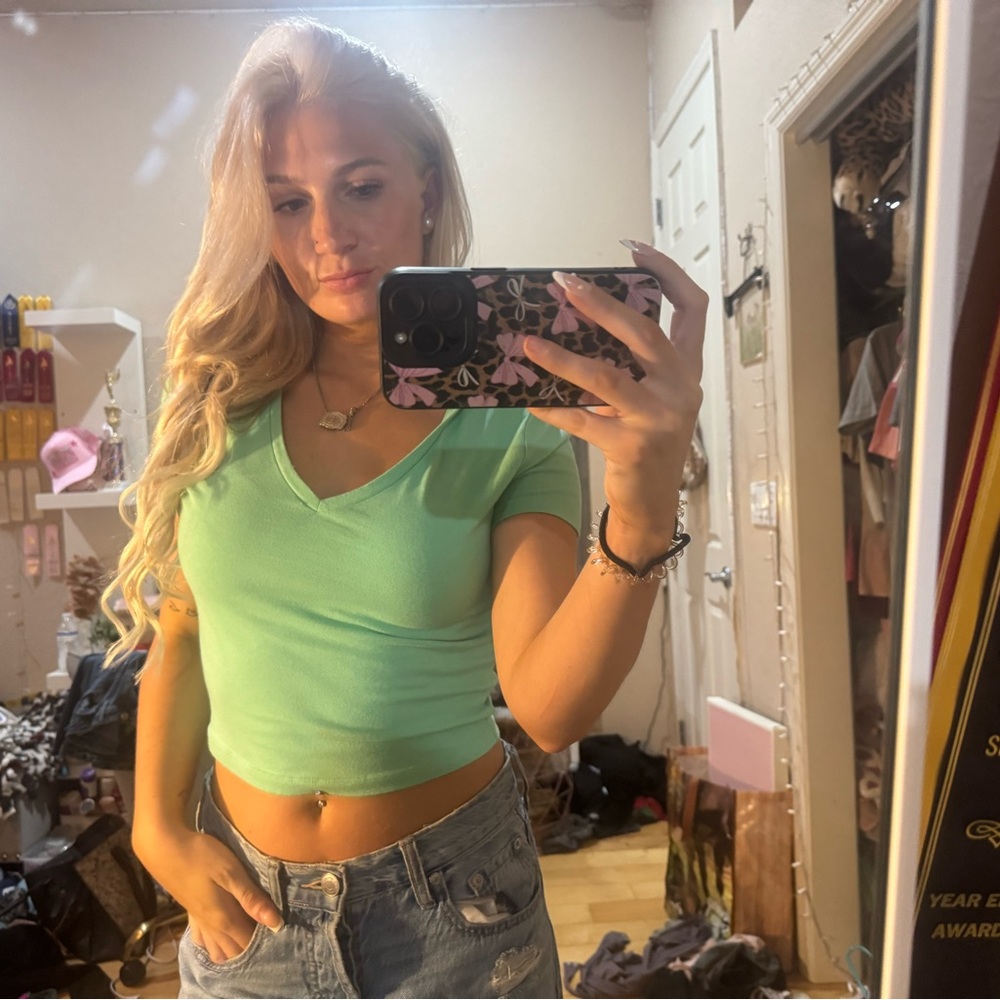 Wild Fable Green Fitted Crop T-Shirt